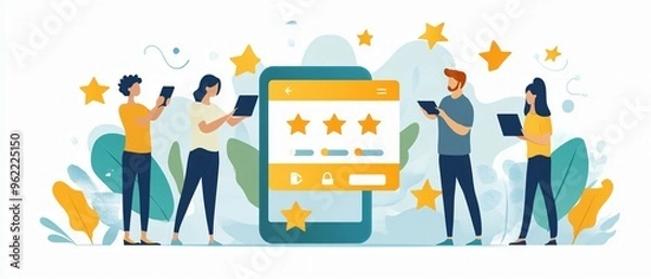 Fototapeta Trustworthy Online Reviews Modern Interface in Blue and Grey Tones