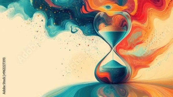 Obraz explore the concept of time passing in the mind with a vintage hourglass filled with swirling thoughts, a mental psychology banner