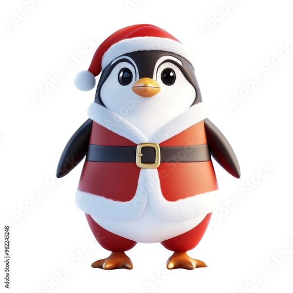 Fototapeta Christmas Cute Little Penguin on a white background. Generative AI