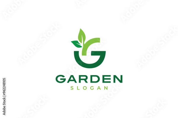 Fototapeta Green Letter G Leaf Logo, G letter garden logo design, G Leaf, green leaf, garden logo design