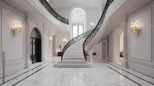 Obraz Stunning Entryway with Elegant Marble Flooring and Grand Sweep