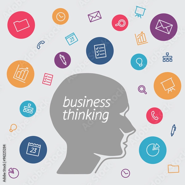 Fototapeta Favorite of softwarebusiness analysts and project managers in the form icons. head it specialist in profile - the digital tools employees