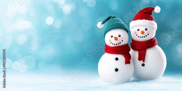Obraz Charming snowman family enjoys a winter day in a snowy park, ready for Christmas celebrations together