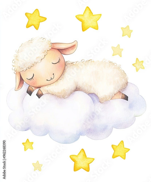 Fototapeta Beautiful Sheep Watercolor Clipart, Farm Animal Colored Design for Your Corporate and Business Graphic Resource or Creative Project, Ai Generative