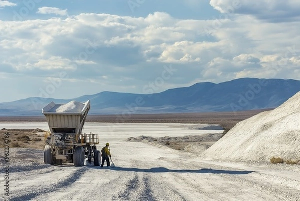 Fototapeta Workers harvest lithium for a greener future