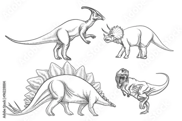 Fototapeta Dinosaurs vector set. Hand drawn illustration