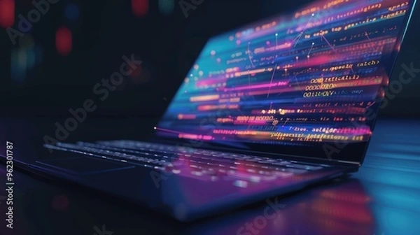 Obraz Laptop with Colorful Code on Screen