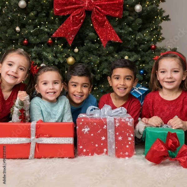 Obraz children with christmas presents