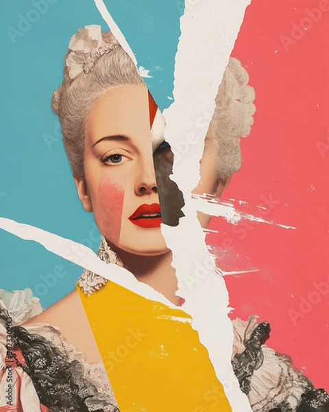 Obraz Marie Antoinette concept. Creative collage of the beautiful last queen of France using mix of different techniques. Close up portrait. Avant-garde postcard, poster style