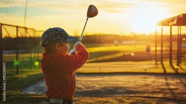 Fototapeta Young Golfer at Sunset