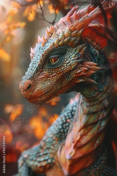 Fototapeta A close-up view of a detailed dragon statue