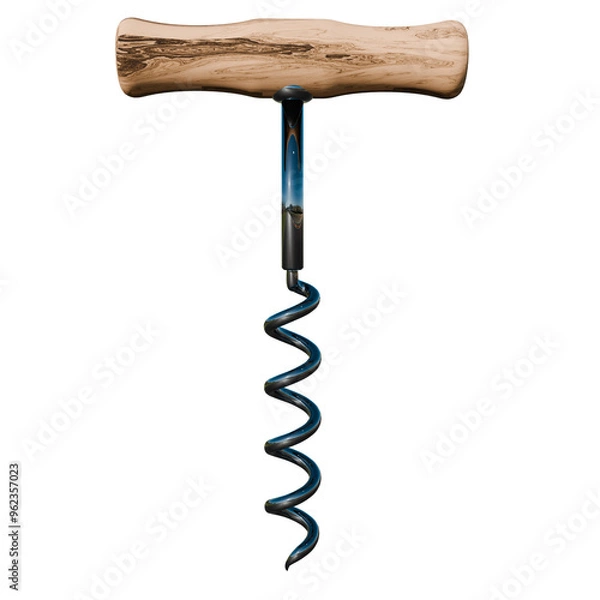 Obraz 3d render champagne wine corkscrew with transparent background
