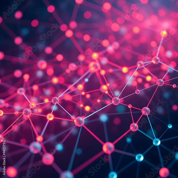 Fototapeta Colorful network of interconnected nodes and lines in a digital setting