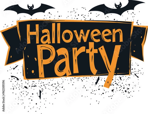 Fototapeta Halloween Party Banner Happy Halloween vector text banner on a transparent background. Featuring black bats, witch and cobwebs suitable for placing over Halloween cards, social media and poster design