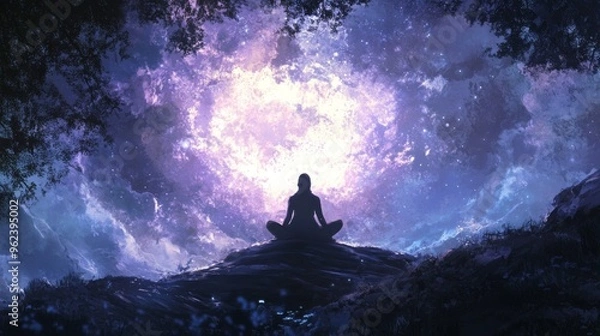 Fototapeta Silent invocation gatherings, a serene space for mindfulness and tranquility, fostering deep connections with oneself and the universe through guided meditative practices.