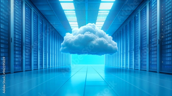 Obraz abstract clouds in a server room, visualization of cloud computing