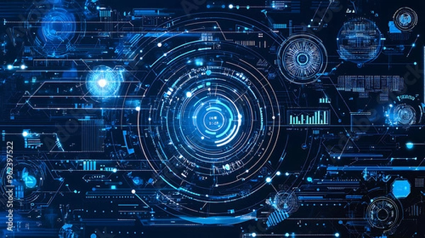 Obraz High-Tech Digital Interface with Futuristic Blue Circuits