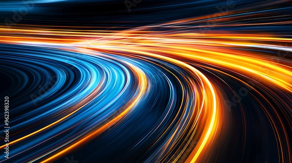 Obraz Abstract High-Speed Light Trails in Blue and Orange