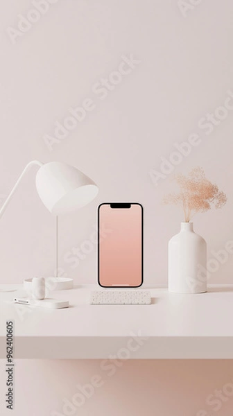 Fototapeta A sleek mobile phone with a blank screen, perfect for custom mockups and creative presentations. Ideal for showcasing your app designs, branding, or digital projects in a professional setting.