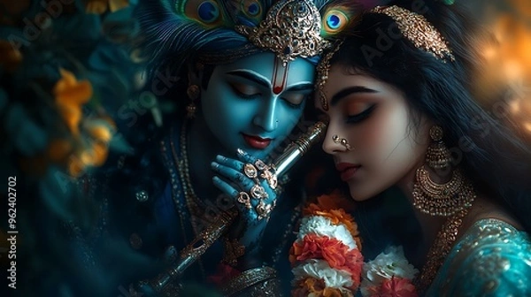 Fototapeta Krishna and Radha: A Divine Embrace