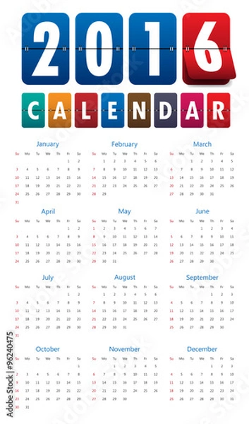 Fototapeta 2016 mechanical timetable calendar template .Vector