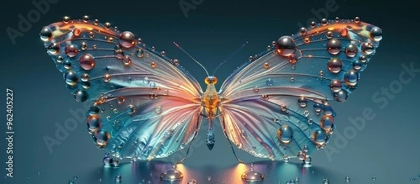 Fototapeta Breathtaking digital artwork featuring a fantastical butterfly with mesmerizing kaleidoscopic iridescent wings and shimmering crystal like embellishments creating a captivating ethereal