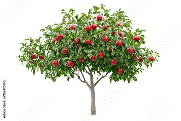 Fototapeta Apple tree with ripe red apples and lush green foliage, symbolizing nature, fruitfulness, and agriculture
