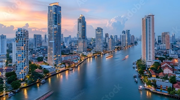 Fototapeta Color with space. Beautiful empty sky view of Bangkok at twilight