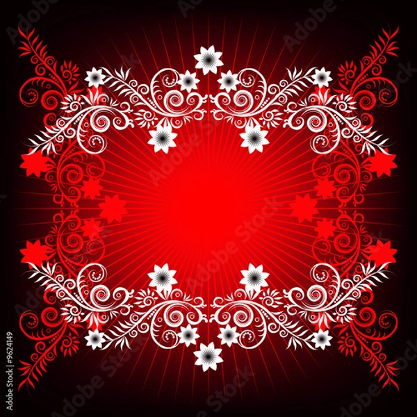 Fototapeta Vintage Background  Flowers frame Red Blue