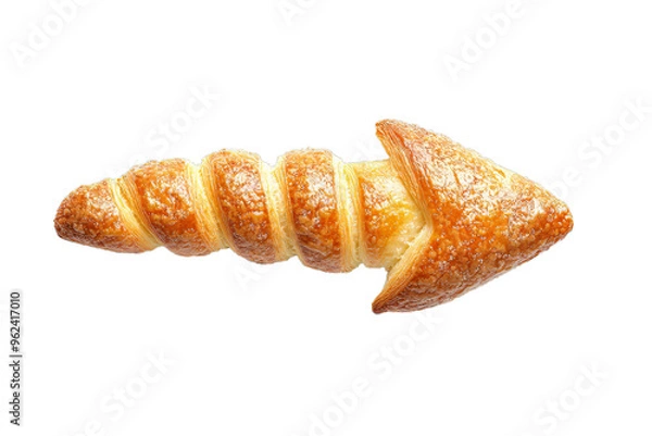 Fototapeta Bread Arrow: A close-up shot of a freshly baked bread arrow, pointing right, isolated on white background. The golden brown bread with a spiral shape gives a sense of direction and possibility. Use th