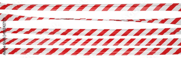 Obraz Isolated warning tape with red and white stripes. Stretched and twisted police ribbon set.