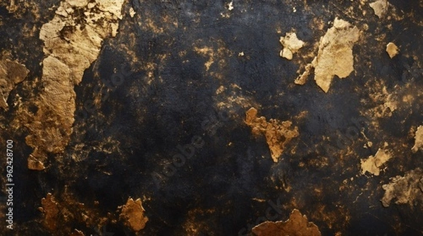 Fototapeta Black and gold textured background with abstract shapes.