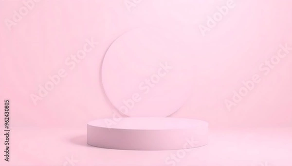 Fototapeta Pink and white podium pedestal with matte color background. Style-76