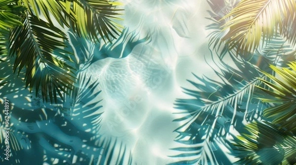 Fototapeta Palm Fronds Casting Shadows on Rippling Water