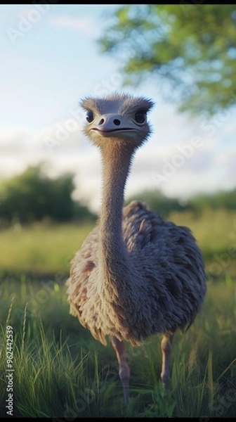 Fototapeta Ostrich in Nature, Photo Realistic, Texture, Pattern Background, Wallpaper, Cover and Screen for Smartphone, PC, Laptop, 9:16 and 16:9 Format