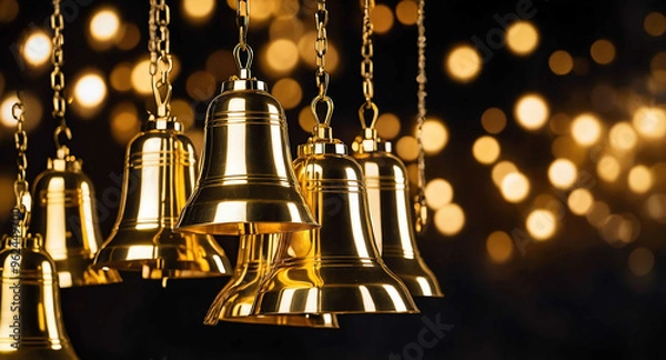 Fototapeta Golden bells shimmering lights abstract background