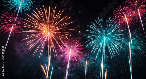 Obraz Neon fireworks with sparkling lights abstract background