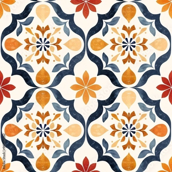 Fototapeta Warm Hues Mediterranean Tile Design Seamless Pattern