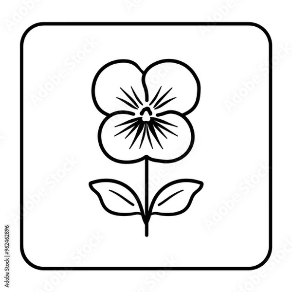 Fototapeta This design features a minimalist black line representation of a pansy flower, highlighting its unique petal shape and leafy stem in a clean and simple manner