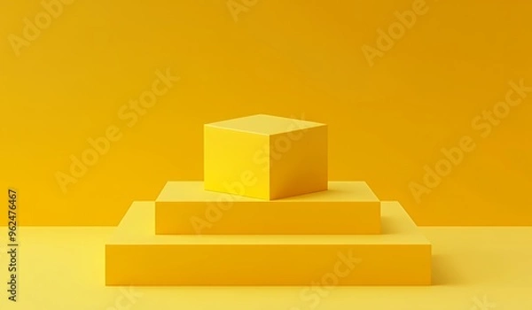 Fototapeta Yellow 3d Platform with a Square on Top.