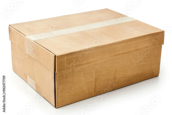 Fototapeta  cardboard shipping box aligned on office floor, essential for packaging and labeling materials for package delivery.