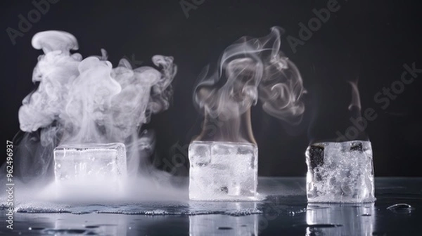 Fototapeta Ice Cubes Melting and Sublimation: A Study in Contrast
