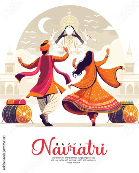 Fototapeta Happy navratri and Subh navaratri with ma durga social media post banner template
