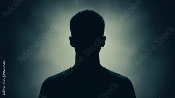Fototapeta A shadowy outline of a unidentified person, anonymous and enigmatic. Obscured misterious identity. Noname, incognito. AI generated