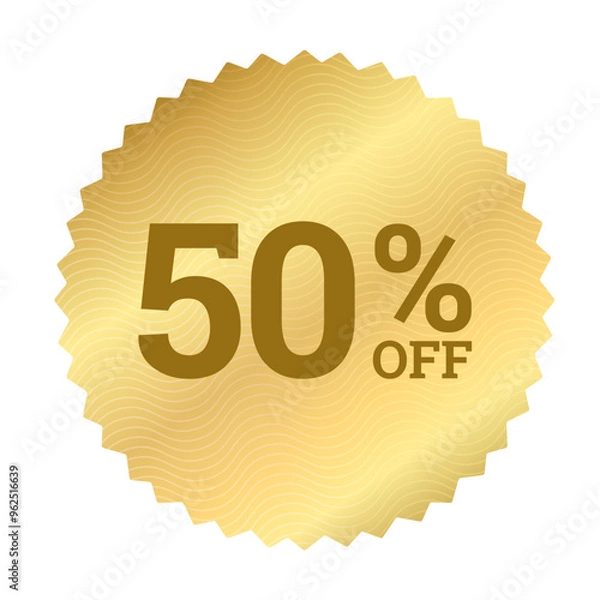 Fototapeta Sale up to 50% off label sticker, Gold round circle zigzag Edge badge icons for advertising discount product ,Golden vector design shiny for packaging design element or shopping website