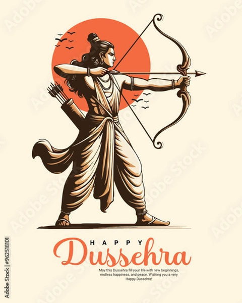 Fototapeta Happy Dussehra and Subh Vijayadashami with ravan dahan social media post banner template
