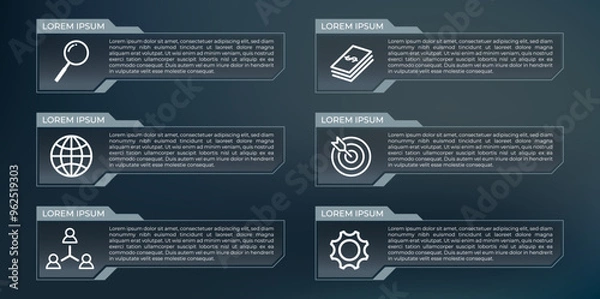 Obraz Futuristic infographic with transparent chart. Modern visualization six steps