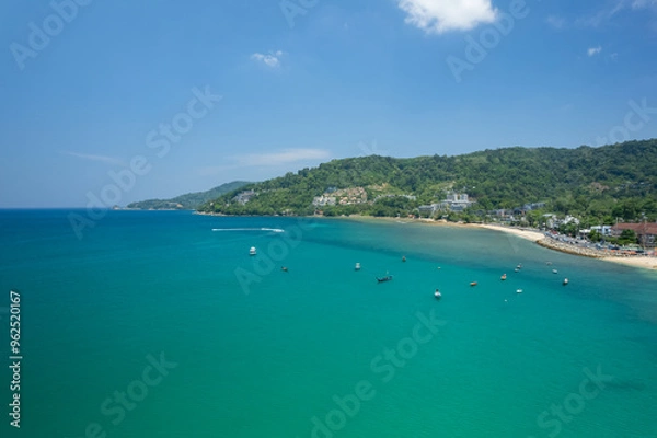 Fototapeta High angle view Beautiful Seashore in summer high season at Phuket island Thailand