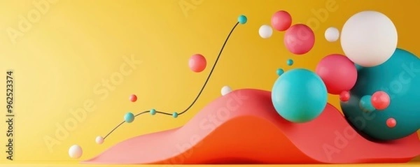 Obraz Regression analysis, graph with lines and data points in motion, 3D illustration