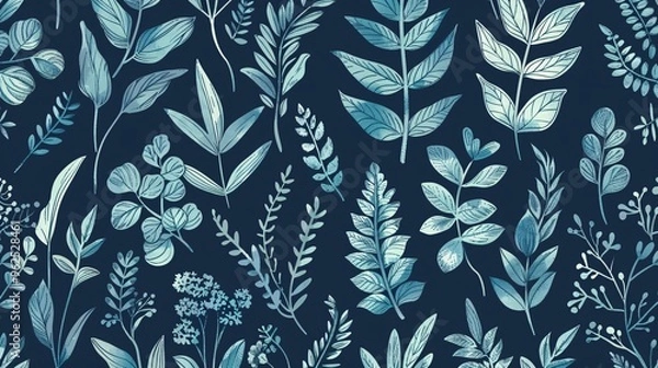 Fototapeta 122. Detailed seamless pattern with adorable botanical doodles, hand-drawn in a vector style, ideal for creating lovely and whimsical designs for various applications like wallpaper and textiles